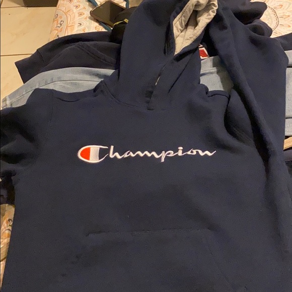 Boys Large Champion Sweater hoody Navy Blue - Picture 1 of 2